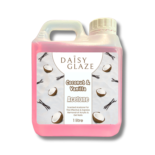 Daisy Glaze Coconut & Vanilla Acetone bottle on a white background