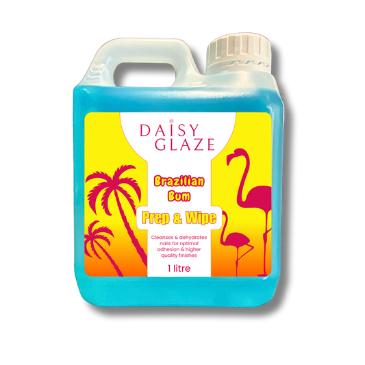 DAISY GLAZE Brazilian Bum Prep & Wipe container with colorful label on a white background