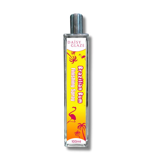 Bottle of Daisy Glaze Brazilian Bum Bum Finishing Spray on a white background