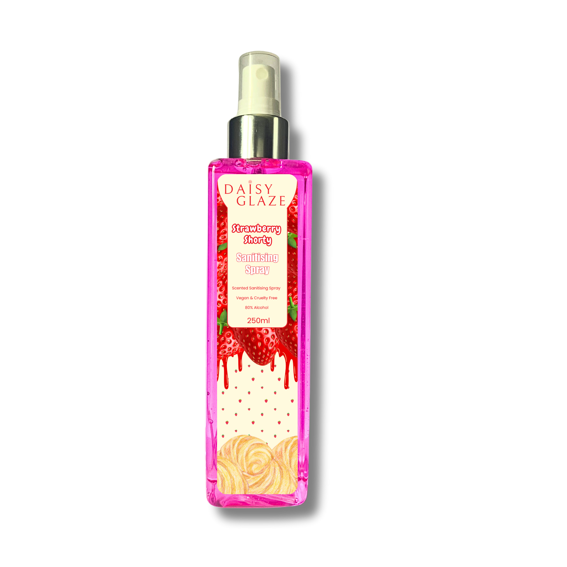 Daisy Glaze Strawberry Shorty Multi-Use Sanitising Spray 250ml – strawberry scented sanitiser for hands, tools and surfaces