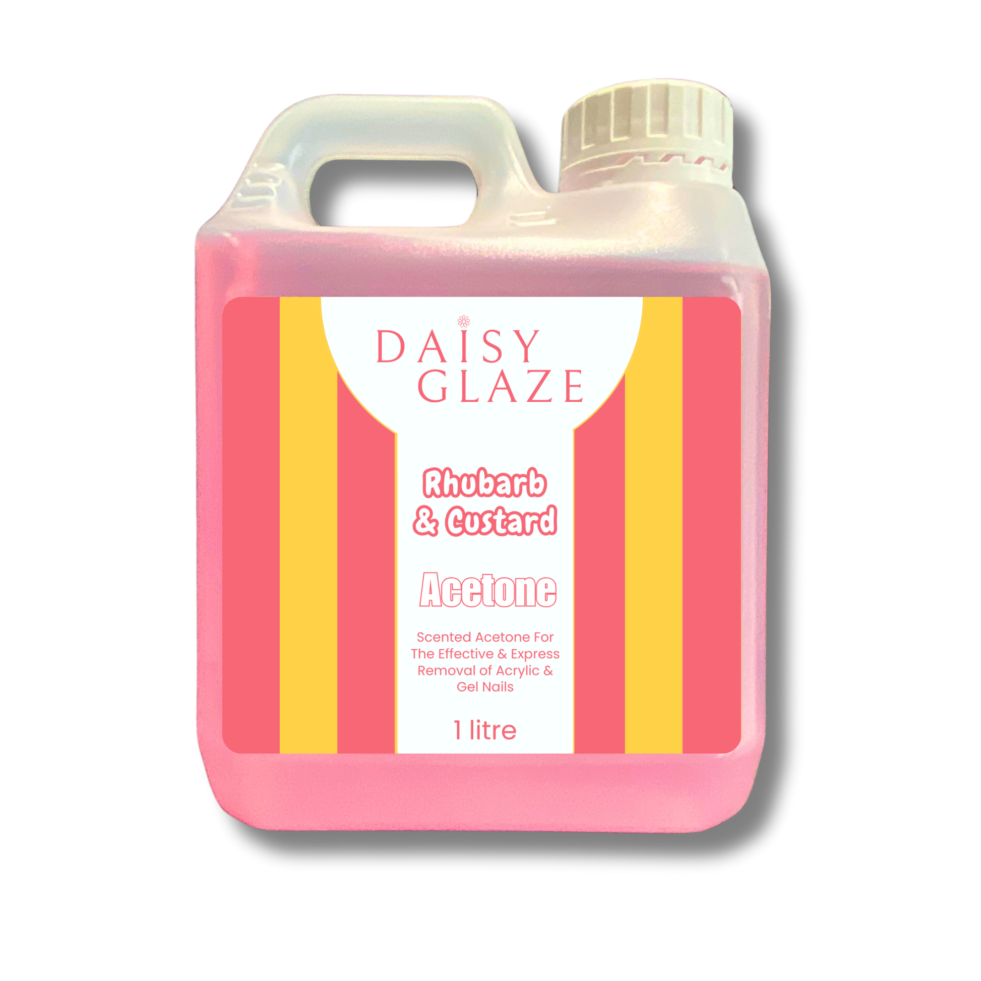 Daisy Glaze Rhubarb & Custard Acetone bottle on a white background