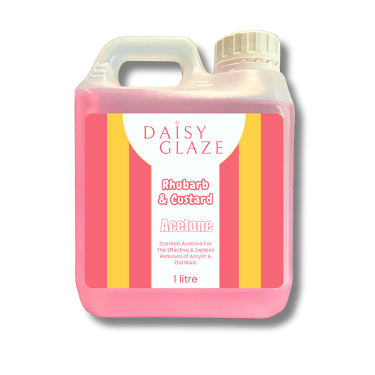 Daisy Glaze Rhubarb & Custard Acetone bottle on a white background