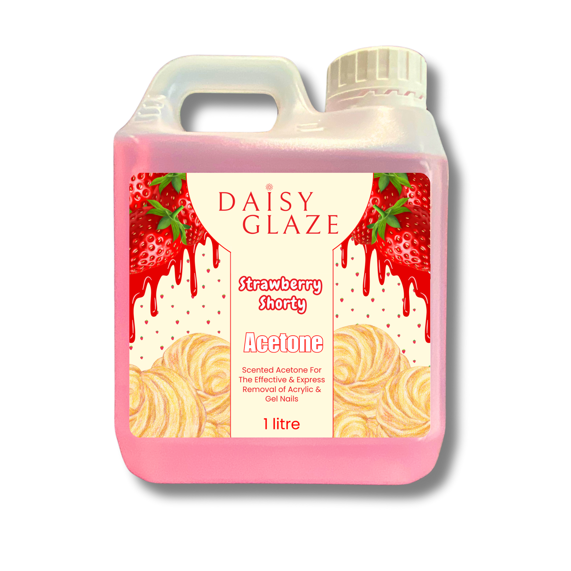 Daisy Glaze Strawberry Shorty Acetone bottle on a white background